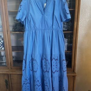 Soft Surroundings Blue Midi Dress with Embroidery